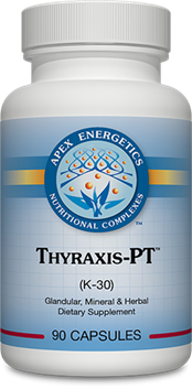 Apex Energetics Thyraxis-PT (K-30) 90 capsules bottle front with blue and white label dietary supplement packaging