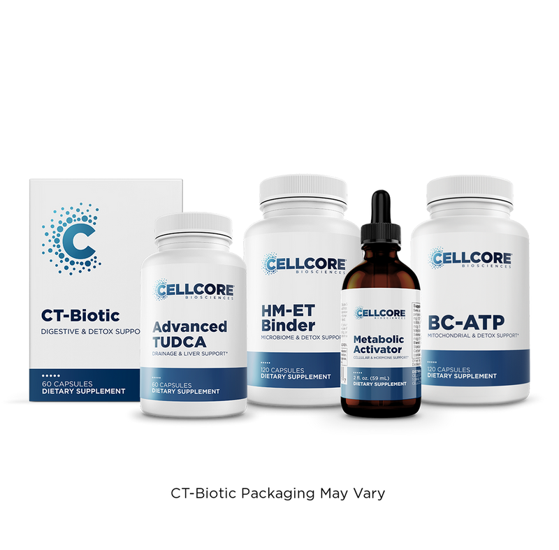 CellCore Biosciences Phase 4B Systemic Detox kit with CT-Biotic, Advanced TUDCA, HM-ET Binder, BC-ATP bottles and Metabolic Activator dropper