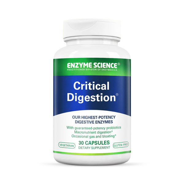 Enzyme Science Critical Digestion 30 Capsules bottle front, white and green label digestive enzyme supplement