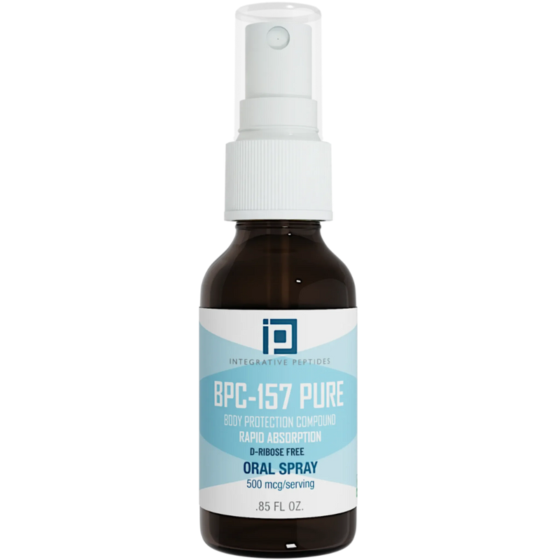 Integrative Peptides BPC-157 D-Ribose Free Oral Spray 0.85 oz brown bottle with white and blue front label and spray cap