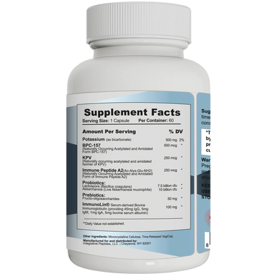 Integrative Peptides Gut Feeling Support 60 Capsules bottle showing detailed Supplement Facts label and ingredients list