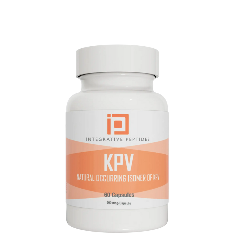 Integrative Peptides KPV 60 Capsules bottle front with white and orange label showing product name and dosage