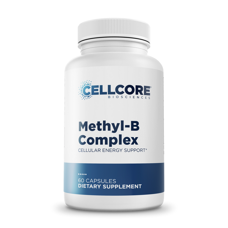 CellCore Biosciences Methyl-B Complex 60 capsules bottle front with white label and blue accent band