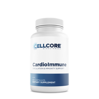 CellCore Biosciences CardioImmune 60 capsules bottle, white with blue label for circulation and immunity support