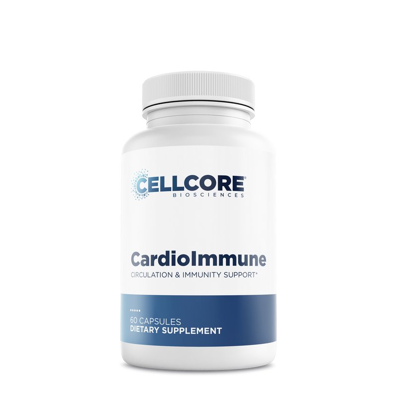 CellCore Biosciences CardioImmune 60 capsules bottle, white with blue label for circulation and immunity support