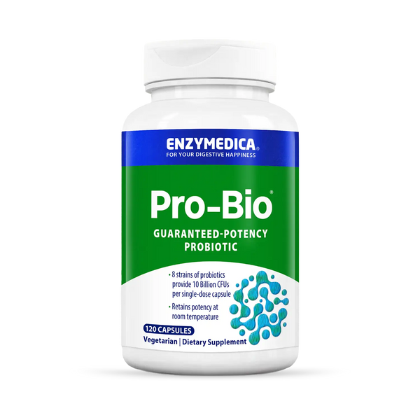 Enzyme Science Pro-Bio 120 Capsules bottle front, green and white probiotic supplement label with blue accents