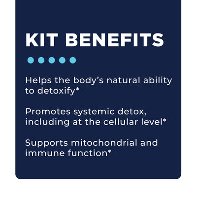 CellCore Biosciences RAD Support Bundle graphic listing kit benefits for detox, cellular detox, and mitochondrial and immune support