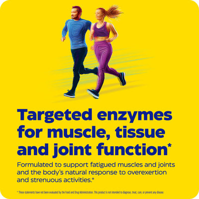 Enzymedica Repair Gold 60 Capsules lifestyle graphic with two runners and text on muscle, tissue and joint enzyme support