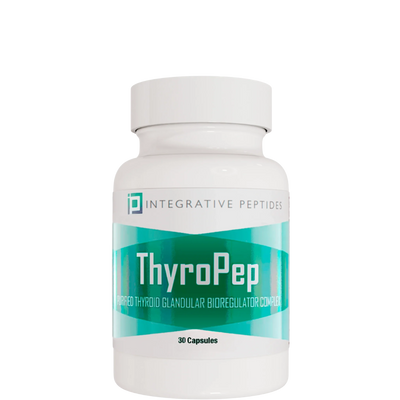 Integrative Peptides ThyroPeP 30 Capsules bottle front with teal and white label on a white plastic container