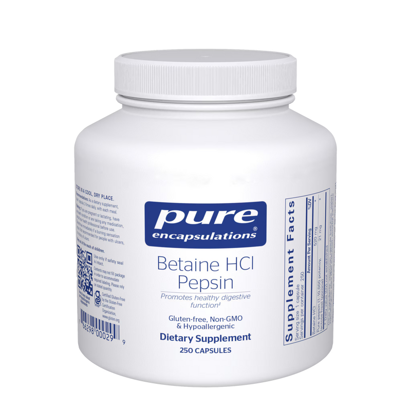 Pure Encapsulations Betaine HCl Pepsin – Stomach Acid and Protein Digestion, 250 Capsules