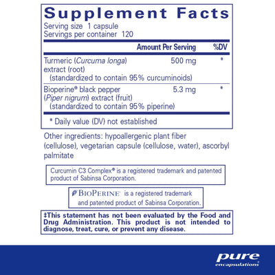 Pure Encapsulations Curcumin 500 with BioPerine 500 mg – Turmeric Curcumin Complex, 120 Capsules