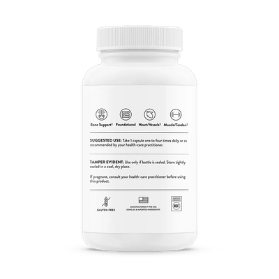 Thorne Magnesium Glycinate 90 Capsules bottle back showing usage directions, benefits icons, and gluten-free labeling