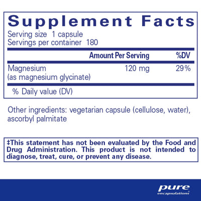 Pure Encapsulations Magnesium Glycinate 120 mg – Highly Absorbable Magnesium, 180 Capsules