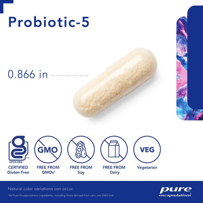 Pure Encapsulations Probiotic-5 Dairy-Free 10 Billion CFU – Daily Gut Flora Support, 60 Capsules