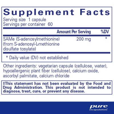 Pure Encapsulations SAMe S-Adenosylmethionine 200 mg – Mood and Joint Support, 60 Capsules