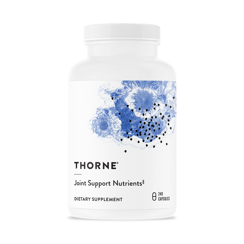 Thorne Joint Support Nutrients 240 capsules bottle front with white label and blue abstract design