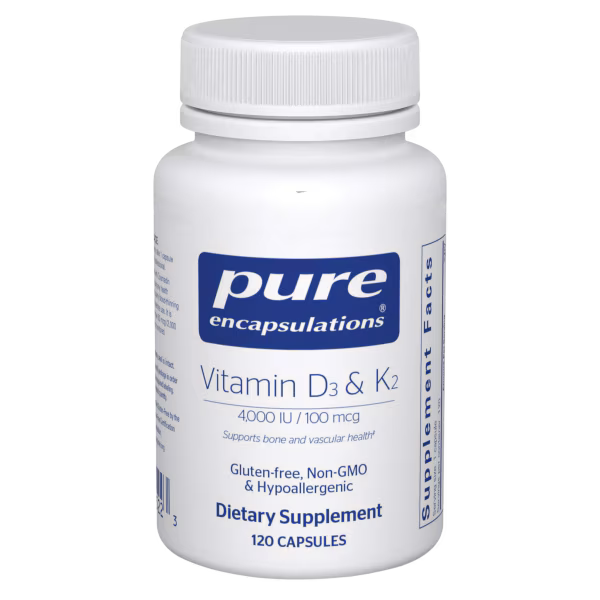 Pure Encapsulations Vitamin D3 with K2 – Bone and Cardiovascular Health, 120 Capsules
