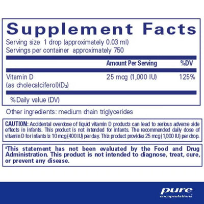 Pure Encapsulations Vitamin D3 Liquid 1,000 IU – High-Potency Liquid Vitamin D, 22.5 mL