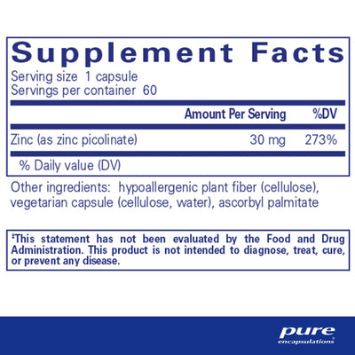 Pure Encapsulations Zinc 30 mg - Zinc Mineral Supplement, 60 capsules