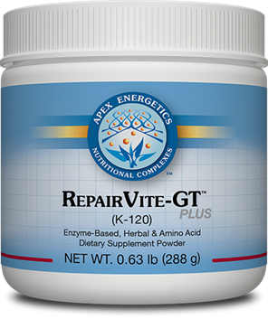 Apex Energetics RepairVite GT Plus 288 g white plastic jar with blue label and front branding for dietary supplement powder
