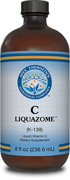 Apex Energetics C-LiquaZome 8 oz brown glass bottle front label, liquid vitamin C dietary supplement