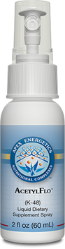 Apex Energetics Acetyl-Flo 2 oz liquid dietary supplement spray bottle, front label and white spray cap visible