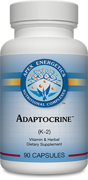 Apex Energetics Adaptocrine (K-2) 90 capsules bottle front with blue and white label and nutritional complexes logo