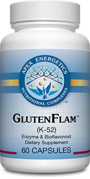 Apex Energetics Gluten Flam (K-52) 60 capsules bottle front, white container with blue label and supplement details
