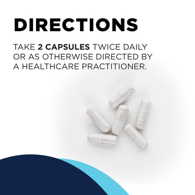 CellCore Biosciences CT-Zyme 120 Capsules dosage directions with six white capsules on a clean white background