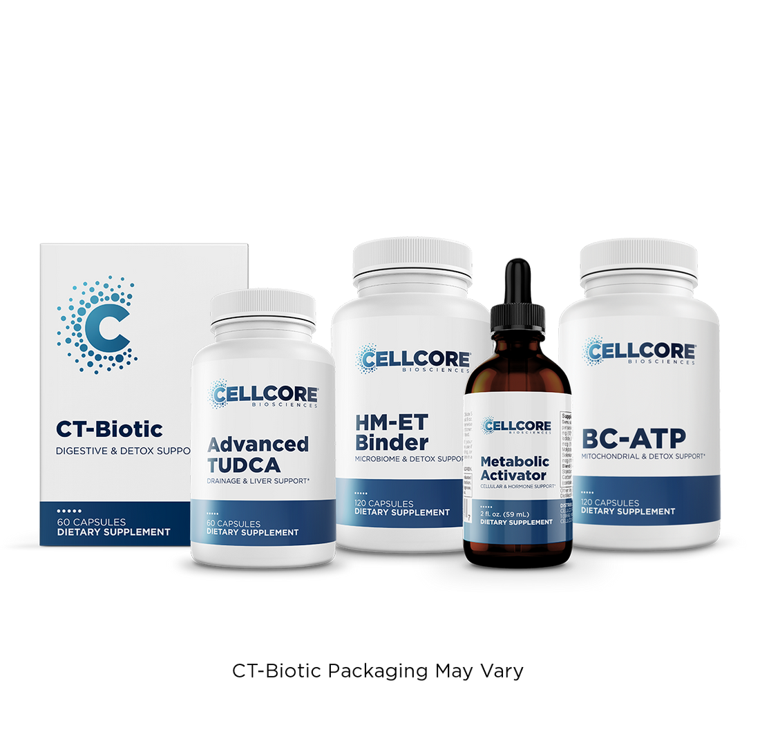 CellCore Biosciences Phase 4B Systemic Detox kit with CT-Biotic, Advanced TUDCA, HM-ET Binder, BC-ATP bottles and Metabolic Activator dropper