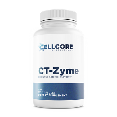 CellCore Biosciences CT-Zyme 120 Capsules bottle front label for digestive and detox support supplement