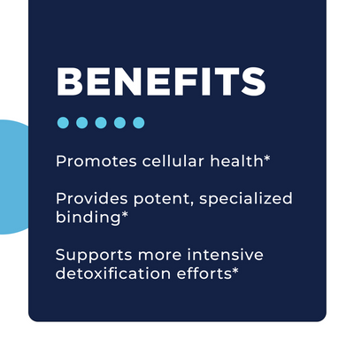 CellCore Biosciences Carboxy 2.8 oz benefits graphic listing cellular health, binding, and detox support text on navy background