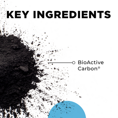 CellCore Biosciences Carboxy 2.8 oz ingredient callout showing black BioActive Carbon powder on white background
