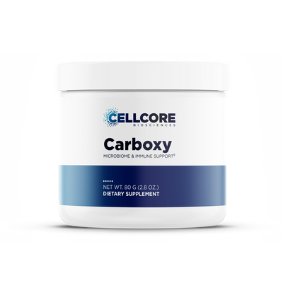 CellCore Biosciences Carboxy 2.8 oz white tub with blue label, microbiome and immune support dietary supplement