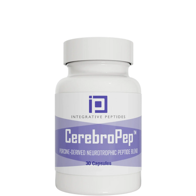 Integrative Peptides CerebroPep 30 Capsules bottle front with white plastic container and purple label design