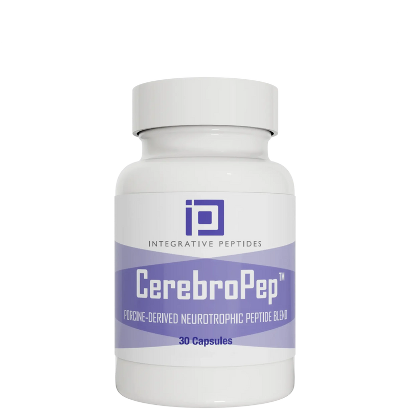 Integrative Peptides CerebroPep 30 Capsules bottle front with white plastic container and purple label design