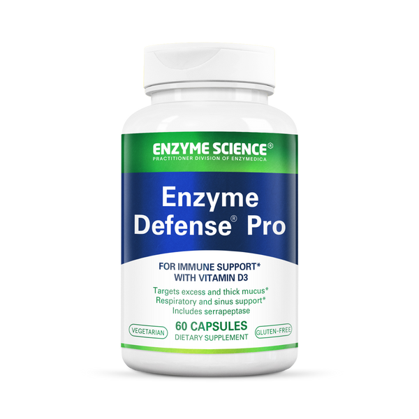 Enzyme Science Enzyme Defense Pro 60 Capsules bottle front, white plastic with green and blue immune support label