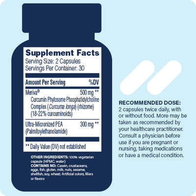 Enzyme Science (PEA)+ 60 Capsules supplement facts label and dosage directions on blue bottle graphic