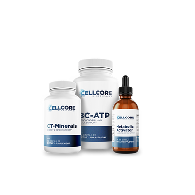 CellCore Biosciences Energy Boost Support Bundle with CT-Minerals, BC-ATP capsules, and Metabolic Activator dropper bottle
