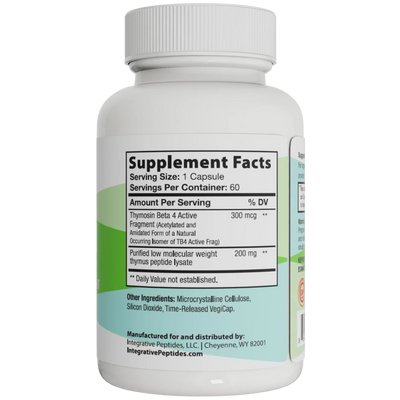 Integrative Peptides TB4-FRAG Max 60 capsules bottle showing detailed Supplement Facts and ingredients label