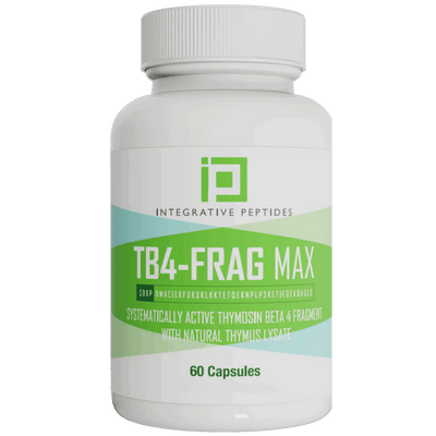 Integrative Peptides TB4-FRAG Max 60 capsules bottle, white with green and blue label, front-facing product image