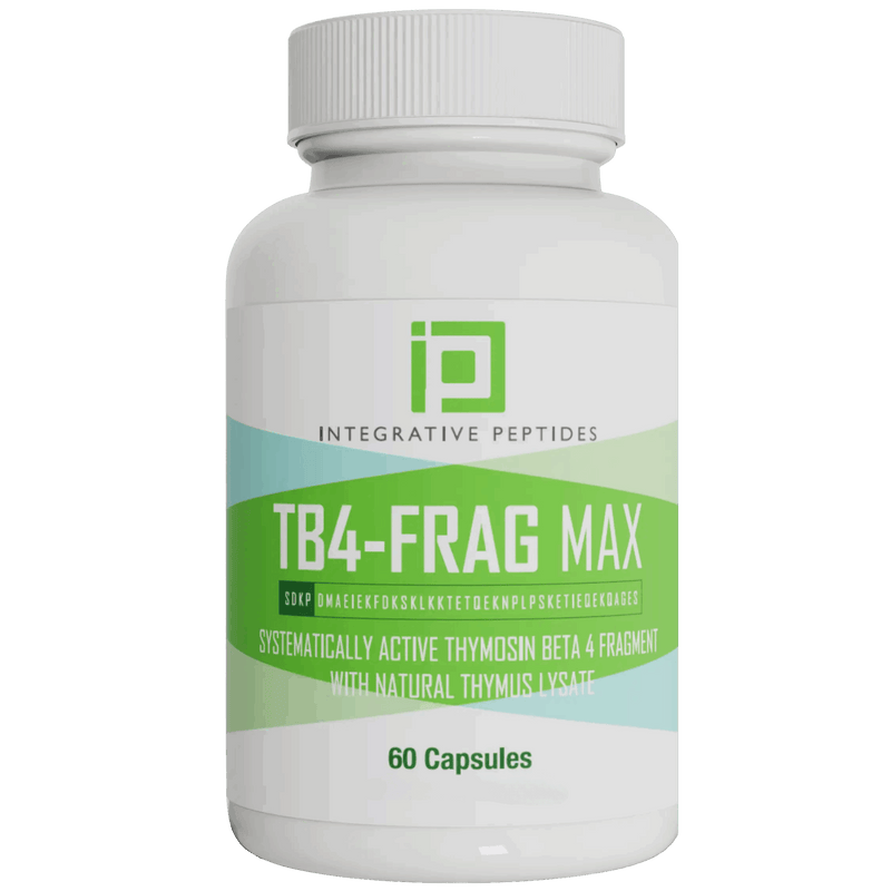 Integrative Peptides TB4-FRAG Max 60 capsules bottle, white with green and blue label, front-facing product image