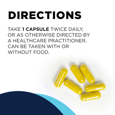 CellCore Biosciences GCO 90 Capsules dosage directions with six yellow capsules on a white background