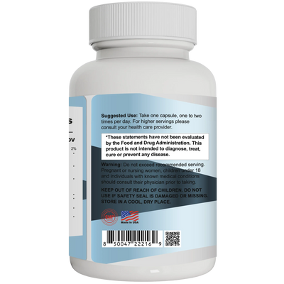 Integrative Peptides Gut Feeling Support 60 Capsules bottle back label showing suggested use, warnings, barcode, and USA icons