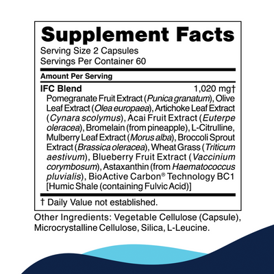 CellCore Biosciences IFC 120 capsules supplement facts label listing IFC Blend ingredients and other capsule components