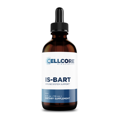 CellCore Biosciences IS-BART 4 oz immune system support dietary supplement in amber dropper bottle with white and blue label