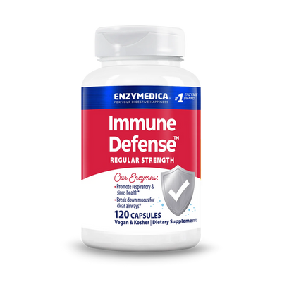 Enzyme Science Immune Defense Regular Strength 120 Capsules bottle front with red, white, and blue label and shield graphic
