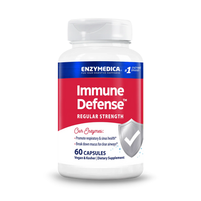 Enzyme Science Immune Defense Regular Strength 60 Capsules bottle front with red, blue and white label and shield graphic