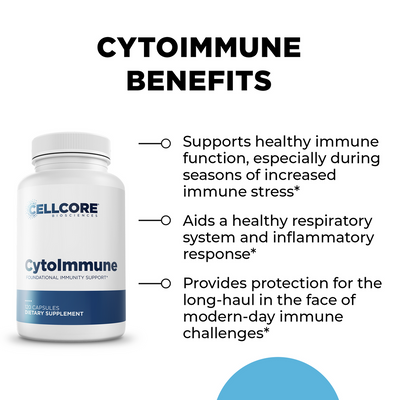 CellCore Biosciences ImmunoSpike Kit Cytolmmune bottle front with white and blue label listing key immune support benefits