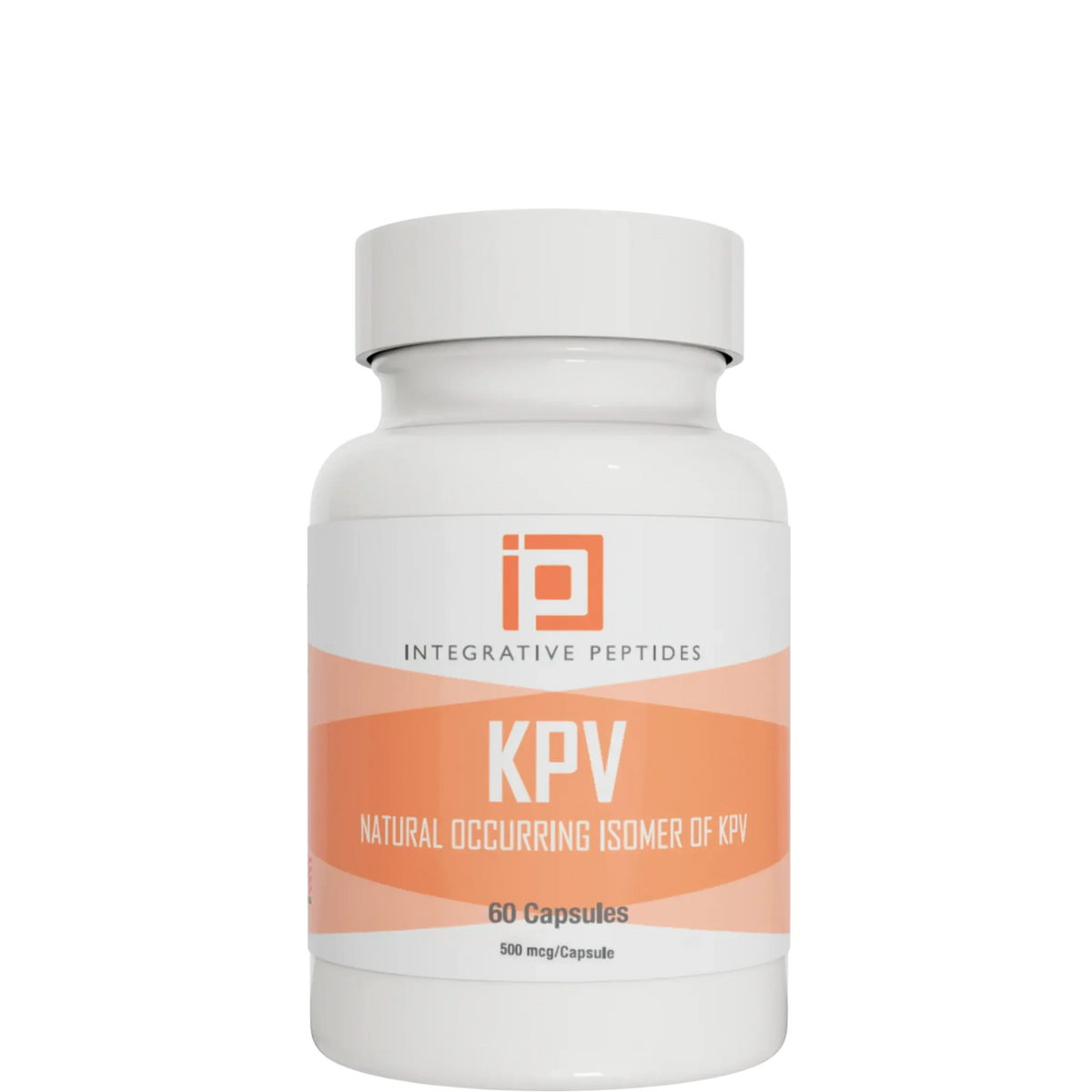 Integrative Peptides KPV 60 Capsules bottle front with white and orange label showing product name and dosage